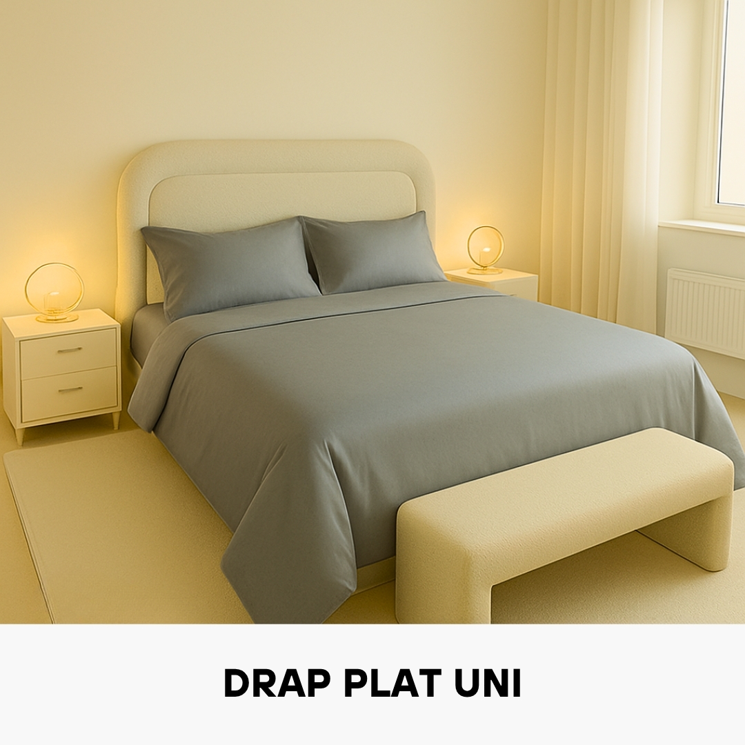 Drap Plat en Coton Gris