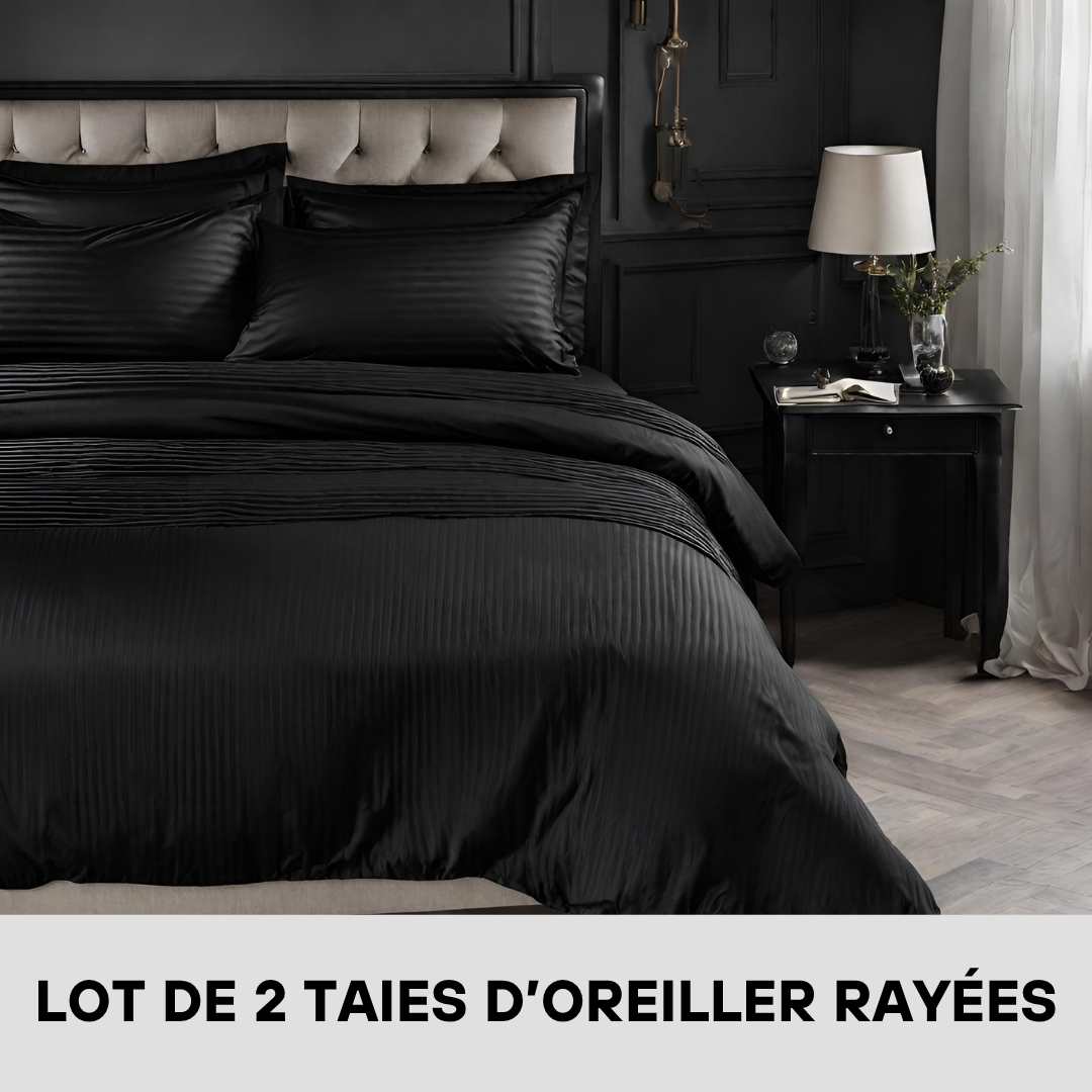 Lot de 2 Taies D'oreiller en Satin de Coton Rayées Noir