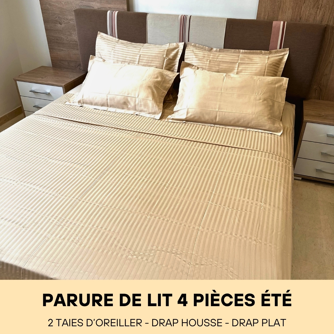 Parure de Lit en Satin de Coton - Champagne (4 Pièces été)