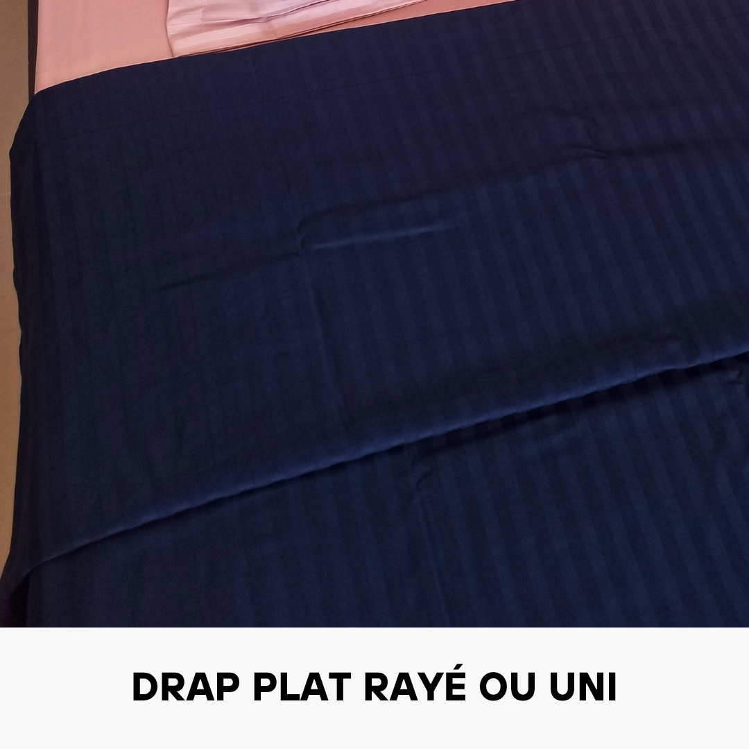 Drap Plat en Satin de Coton Bleu Marine