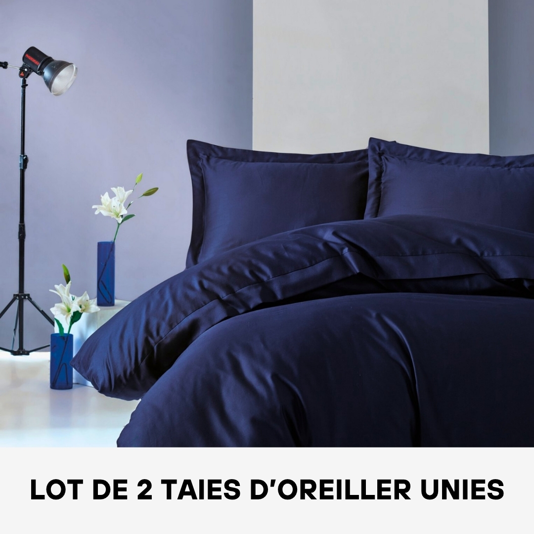 Lot de 2 Taies D'oreiller en Satin de Coton Unies Bleu Marine