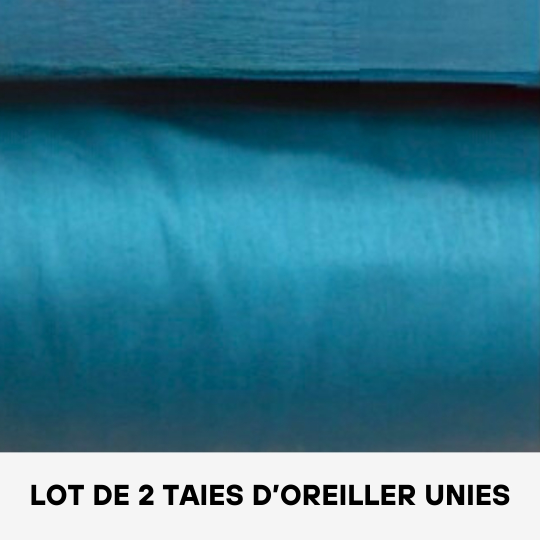 Lot de 2 Taies D'oreiller en Satin de Coton Unies Bleu Vert