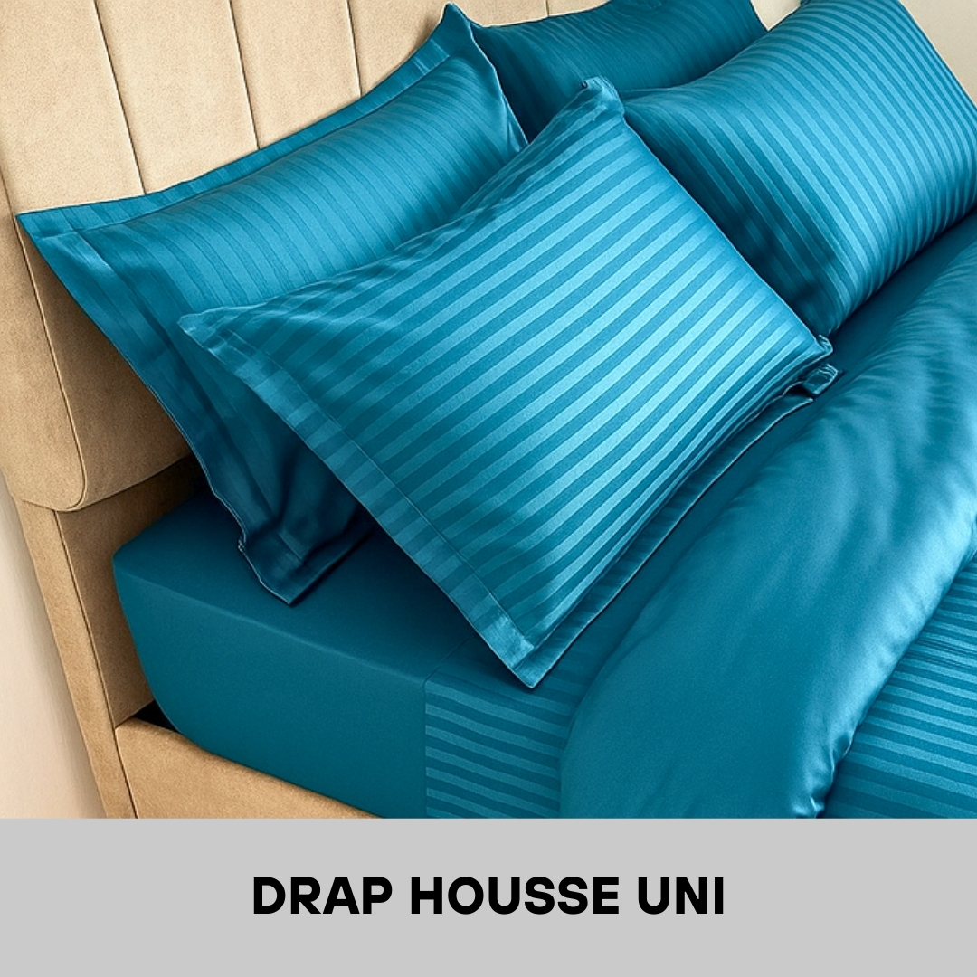 Drap Housse Uni en Satin de Coton Bleu Vert