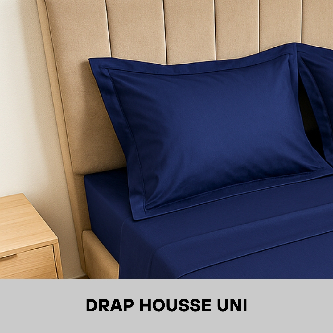 Drap Housse Uni en Satin de Coton Bleu Marine
