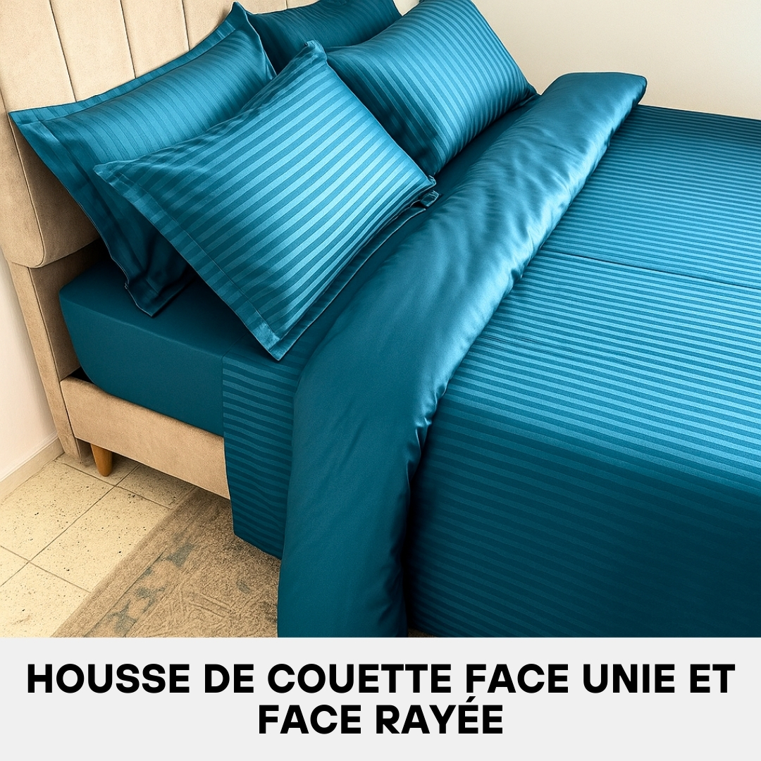 Housse de Couette en Satin de Coton Bleu Vert