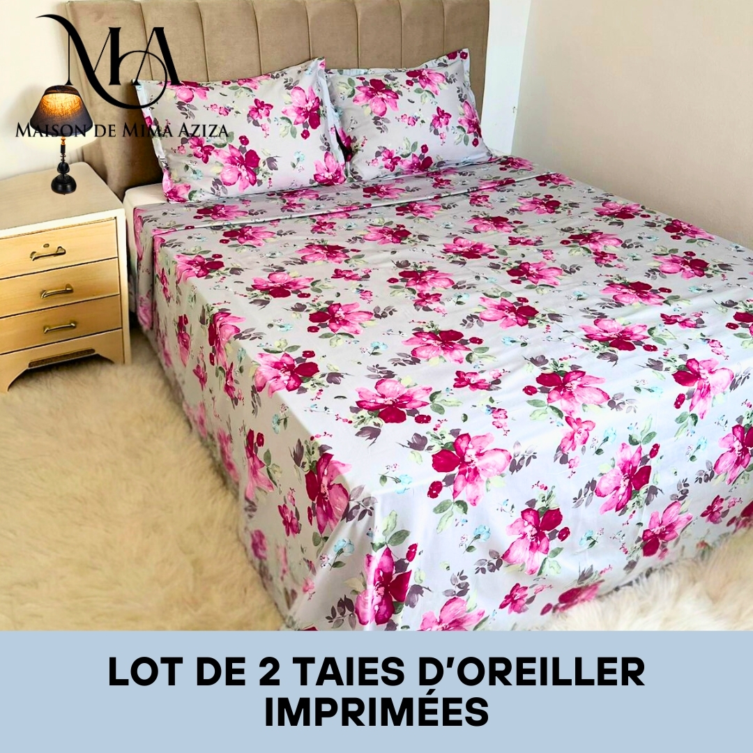 Lot de 2 Taies d'oreiller en Satin de Coton Imprimé 17801 (50/70 cm)