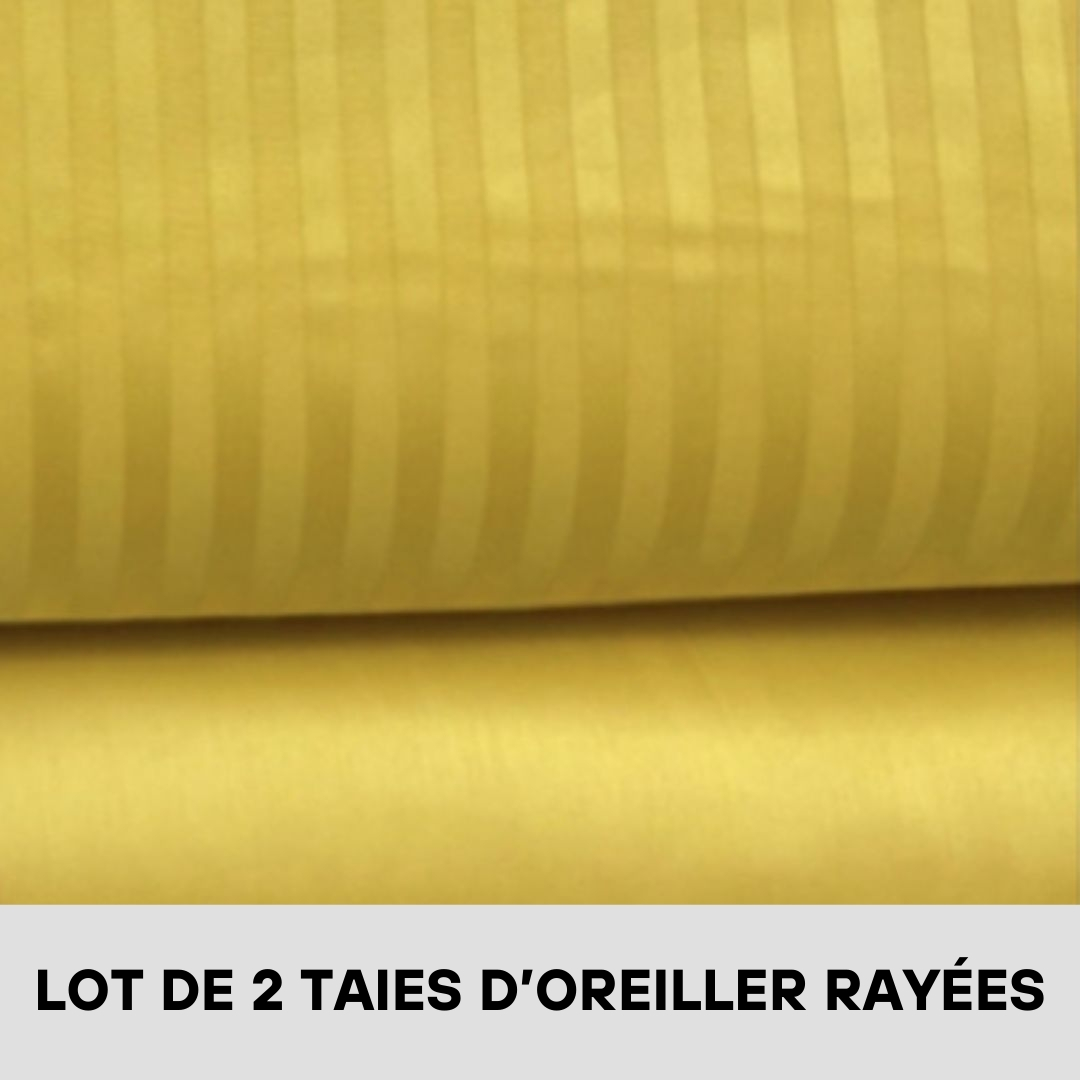 Lot de 2 Taies D'oreiller en Satin de Coton Rayées Jaune Moutarde