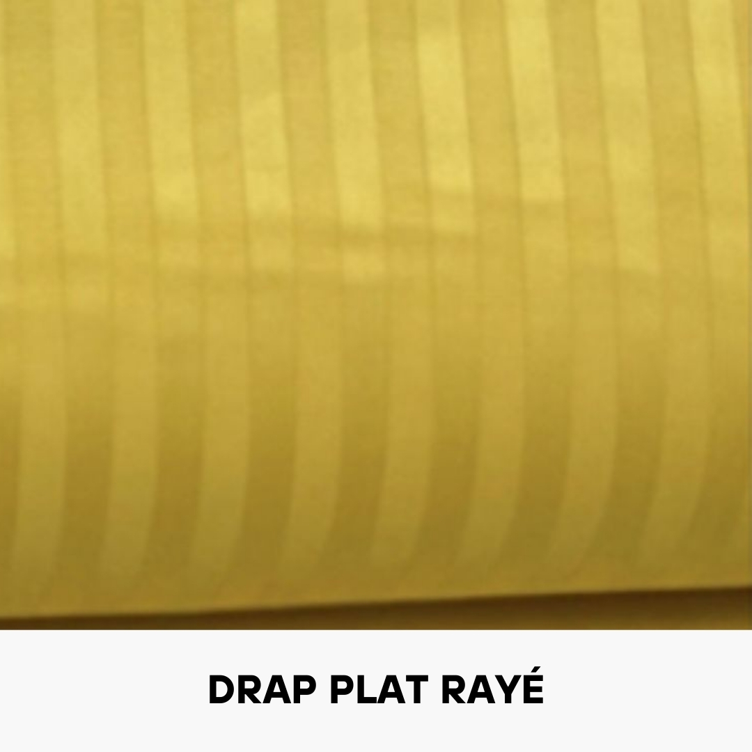 Drap Plat en Satin de Coton Jaune Moutarde Rayé