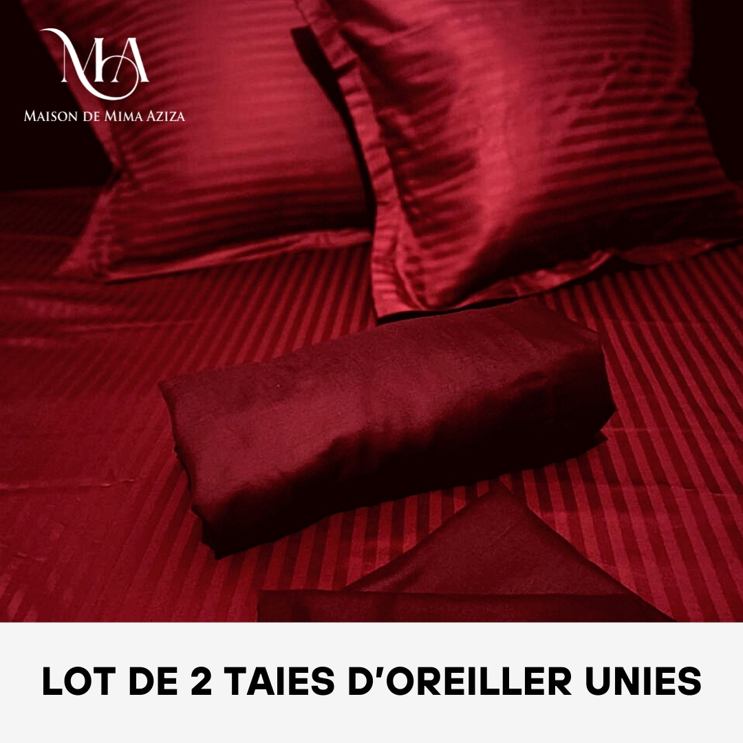 Lot de 2 Taies D'oreiller en Satin de Coton Unies Rouge Bordeaux