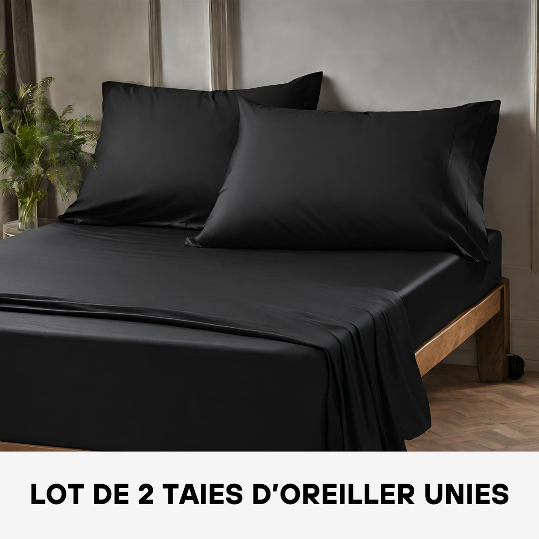 Lot de 2 Taies D'oreiller en Satin de Coton Unies Noir