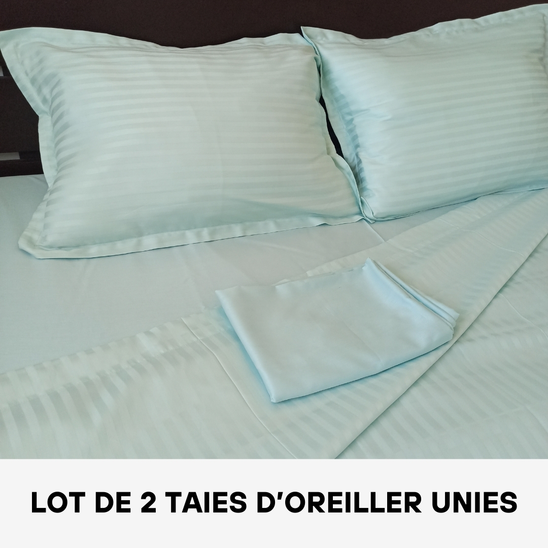 Lot de 2 Taies D'oreiller en Satin de Coton Unies Aigue-Marine