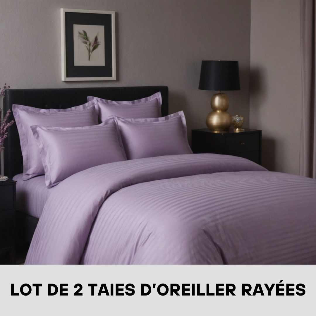Lot de 2 Taies D'oreiller en Satin de Coton Rayées Lilas
