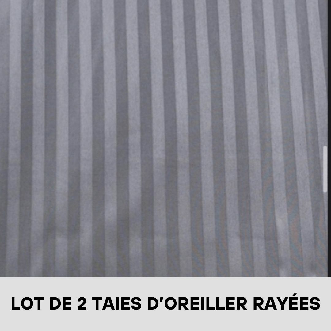 Lot de 2 Taies D'oreiller en Satin de Coton Rayées Gris Foncé