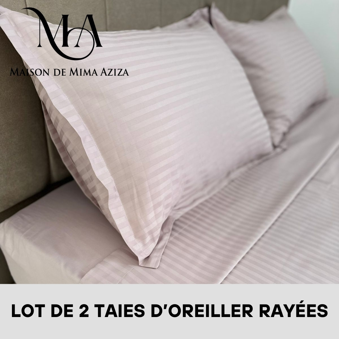 Lot de 2 Taies D'oreiller en Satin de Coton Rayées Lilas 2