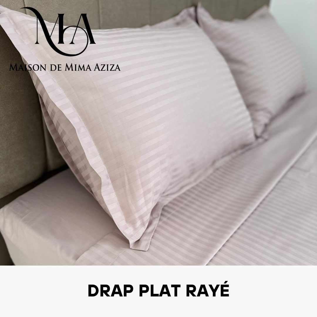 Drap Plat en Satin de Coton Lilas 2 Rayé