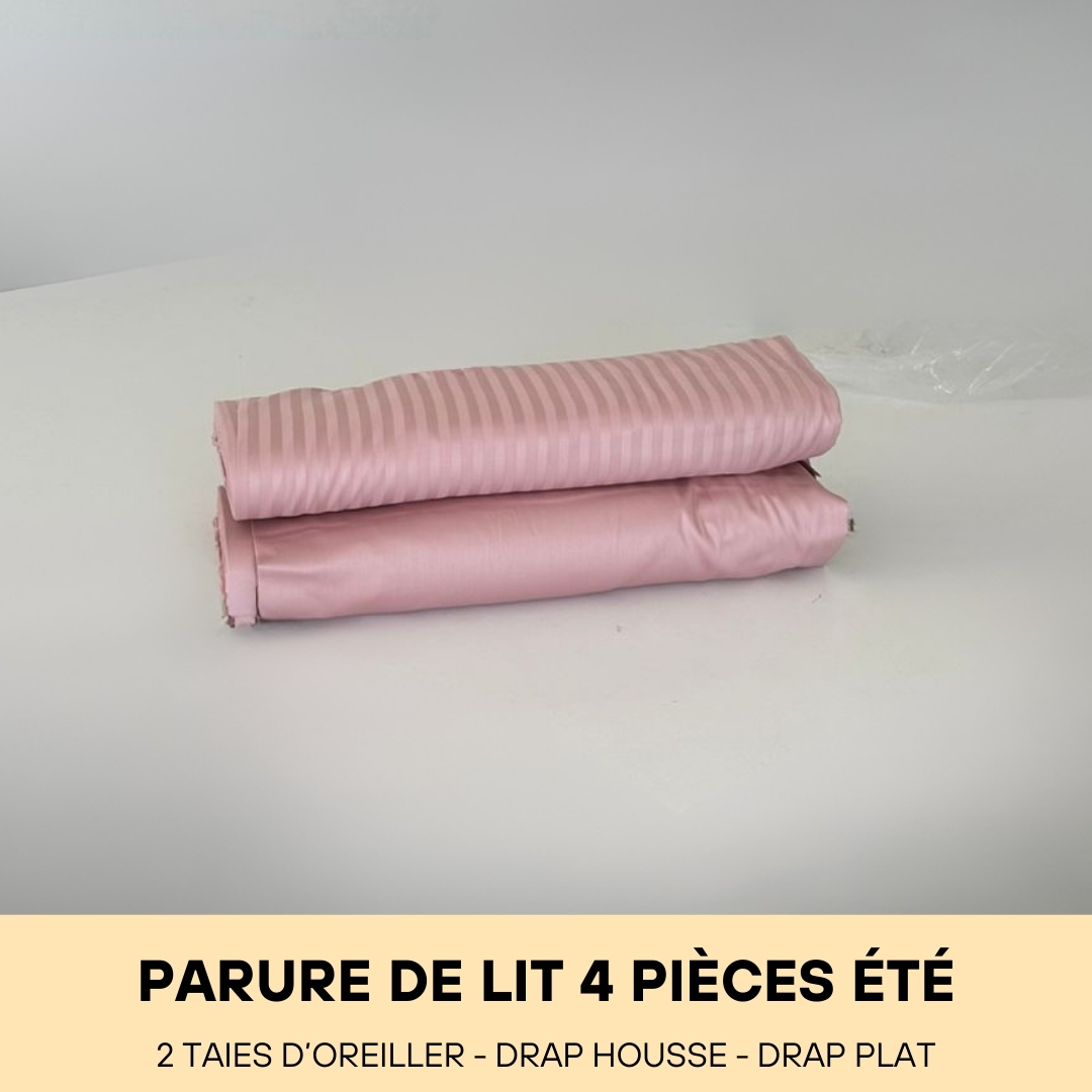Parure de Lit en Satin de Coton - Vieux Rose (4 Pièces été)