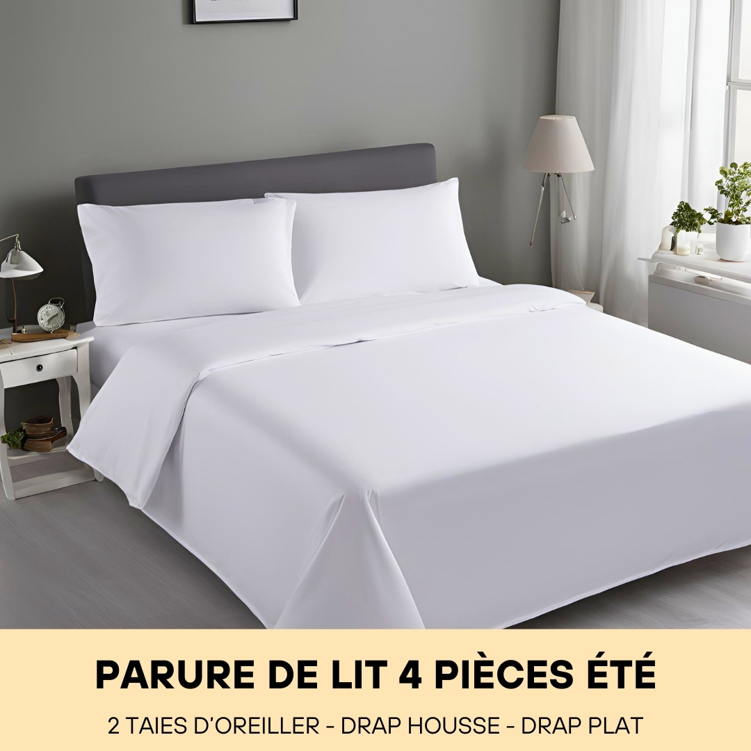 Parure de Lit en Poly-Coton 70% Coton (4 Pièces été) Blanc
