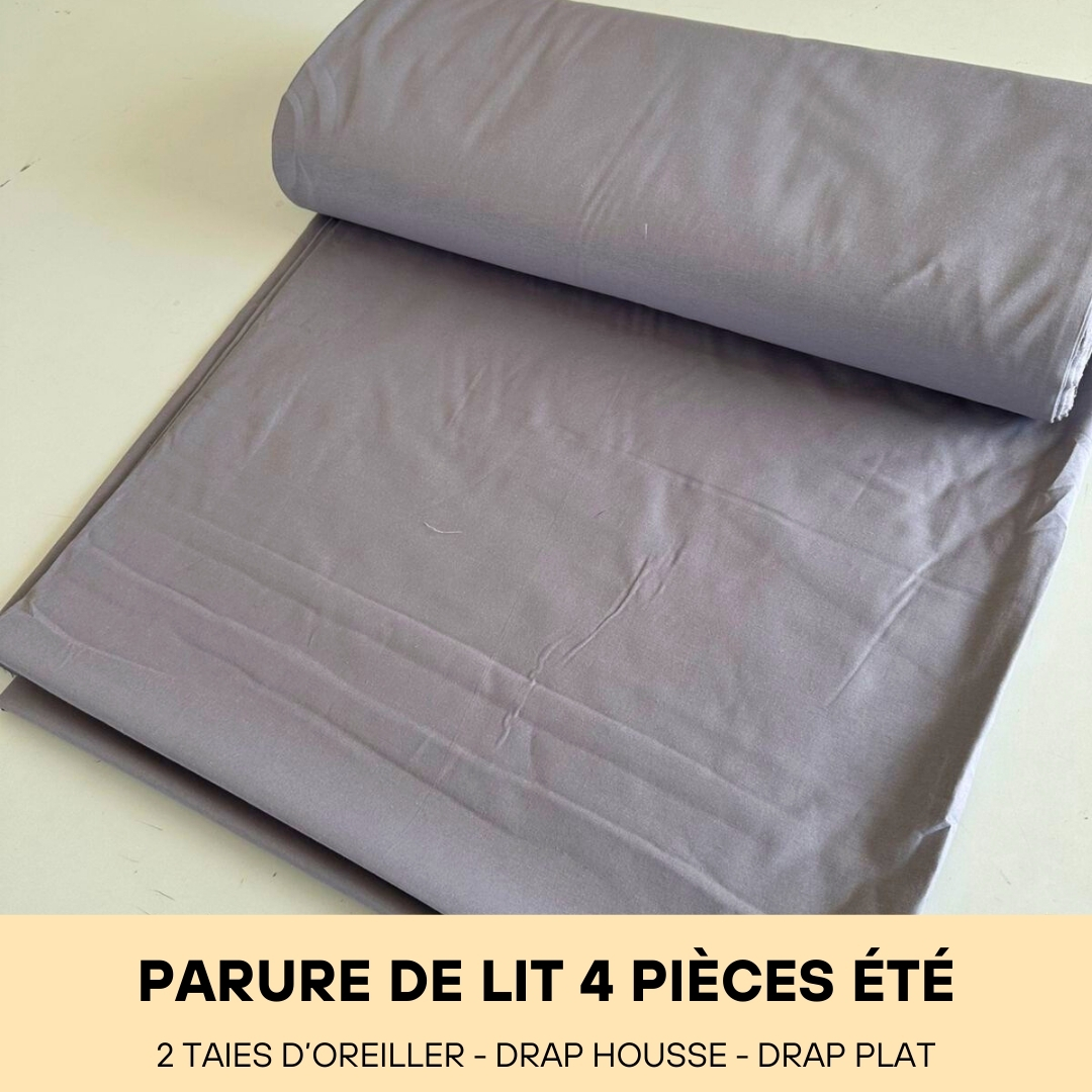 Parure de Lit en Poly-Coton 70% Coton (4 Pièces été) Gris