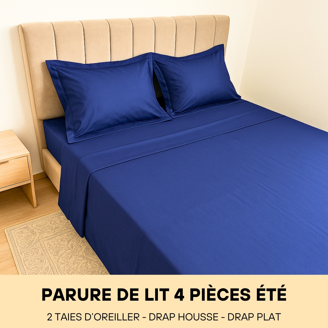 Parure de Lit en Poly-Coton 70% Coton (4 Pièces été) Bleu