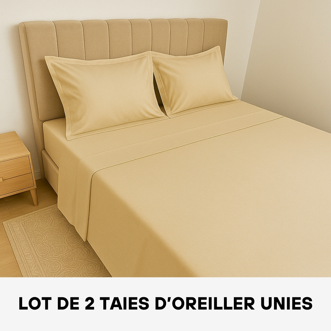 Lot 2 Taies d'oreiller en Poly-Coton 70% Coton Beige