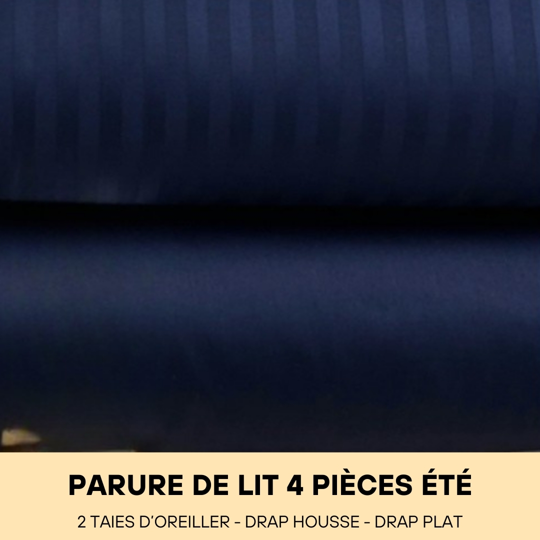 Parure de Lit en Satin de Coton - Bleu Marine (4 Pièces été)