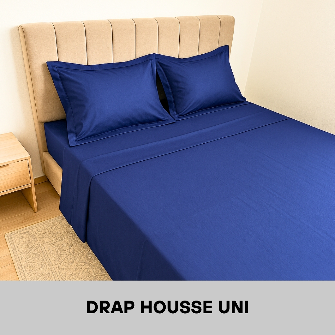 Drap Housse en Poly-Coton 70% Coton Bleu