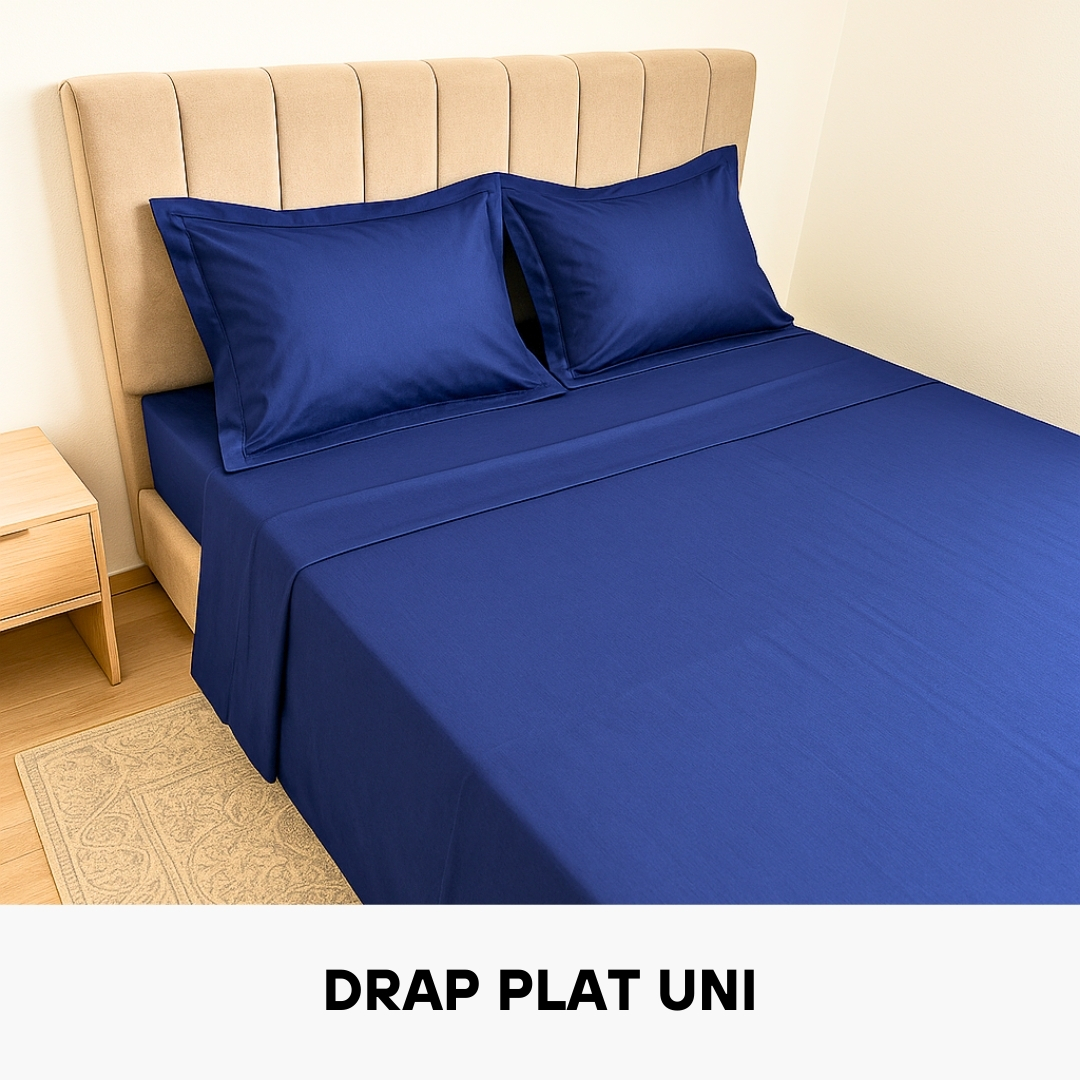 Drap Plat en Poly-Coton 70% Coton Bleu