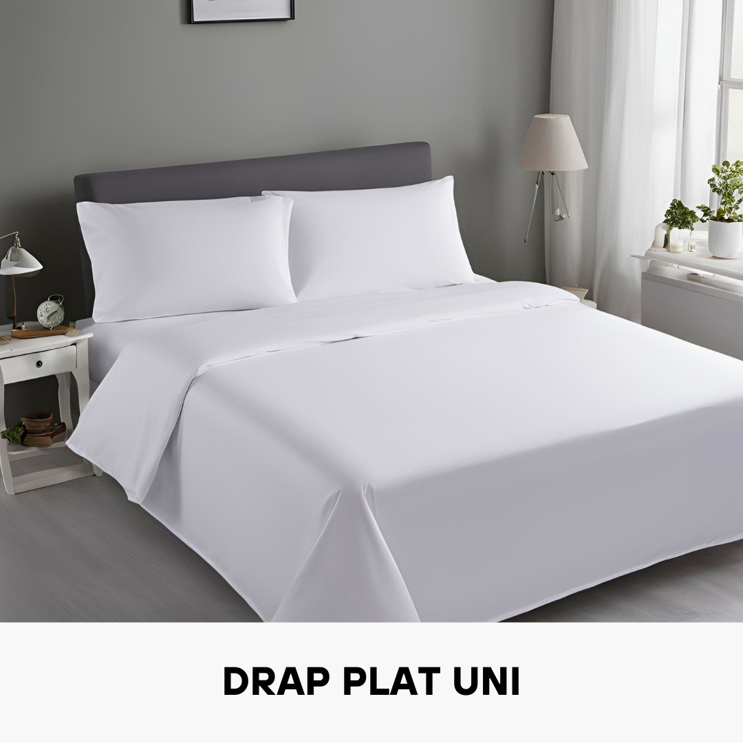Drap Plat en Poly-Coton 70% Coton Blanc