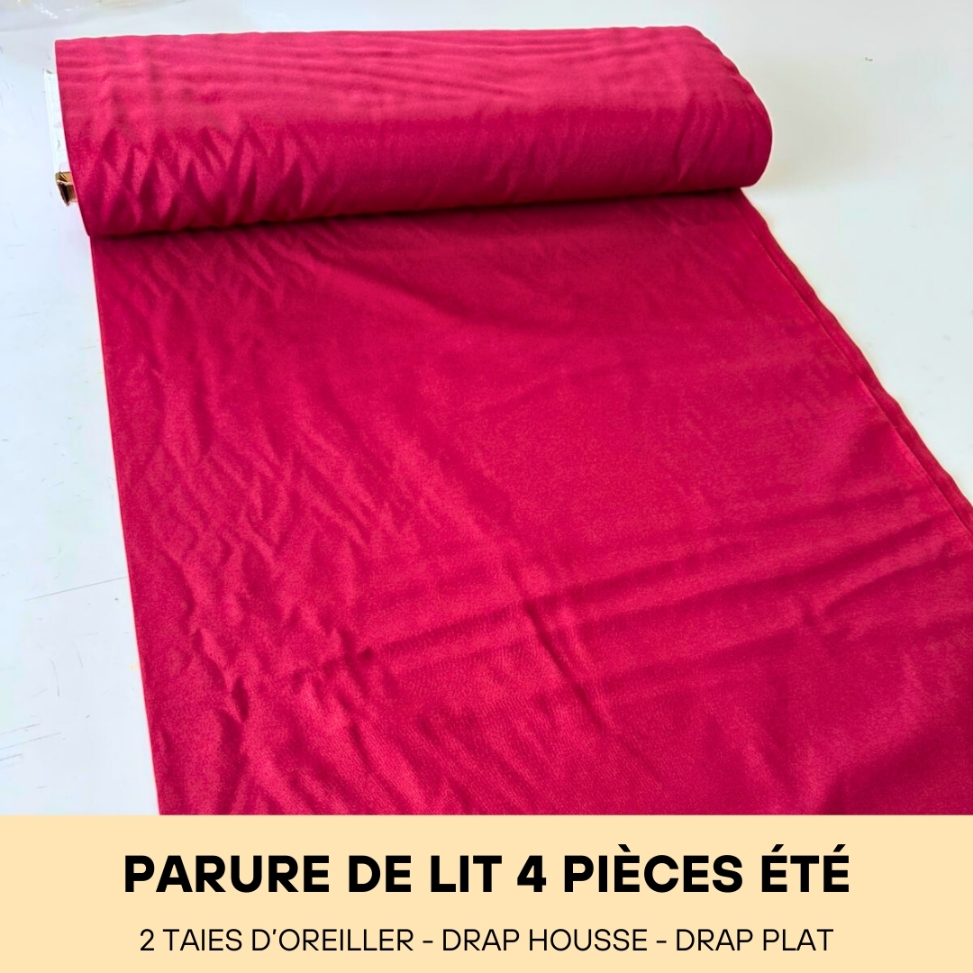 Parure de Lit en Poly-Coton 70% Coton (4 Pièces été) Rouge