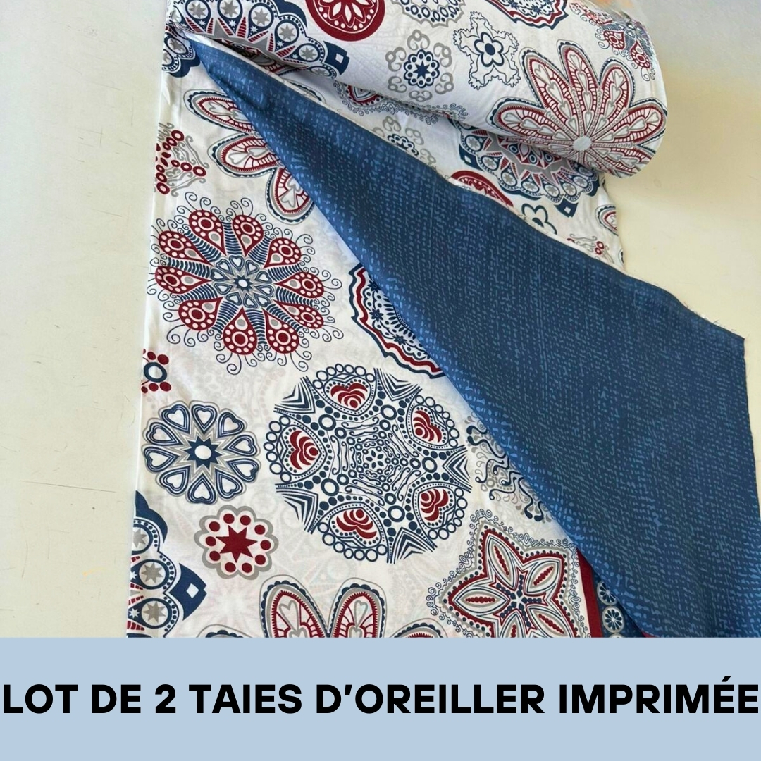 Lot 2 Taies d'oreiller en Poly-Coton 70% Coton Imprimé 31660 (50/70 cm)