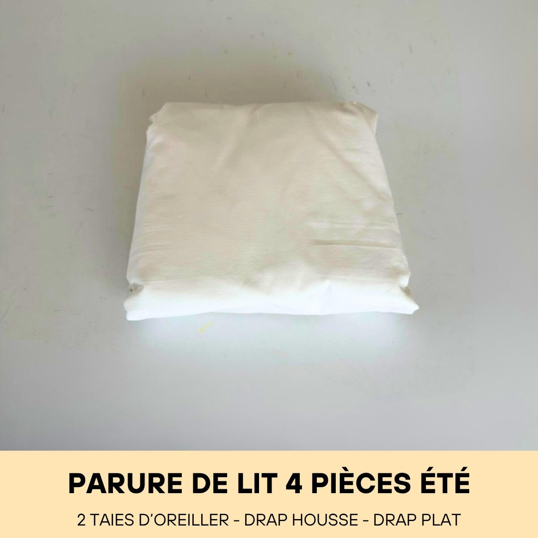 Parure de Lit en Poly-Coton 70% Coton (4 Pièces été) Ecru