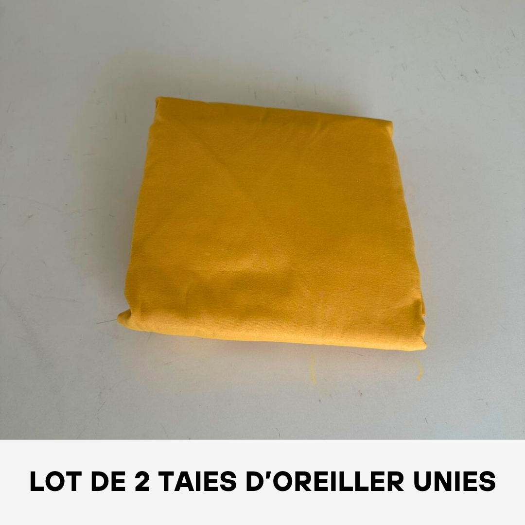 Lot 2 Taies d'oreiller en Poly-Coton 70% Coton Jaune Moutarde