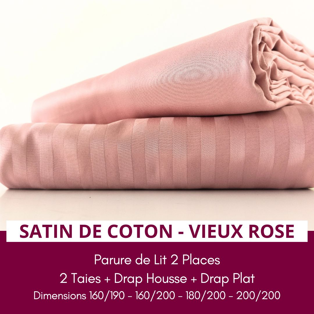 Parure de Lit 2 places en Satin de Coton - Vieux Rose