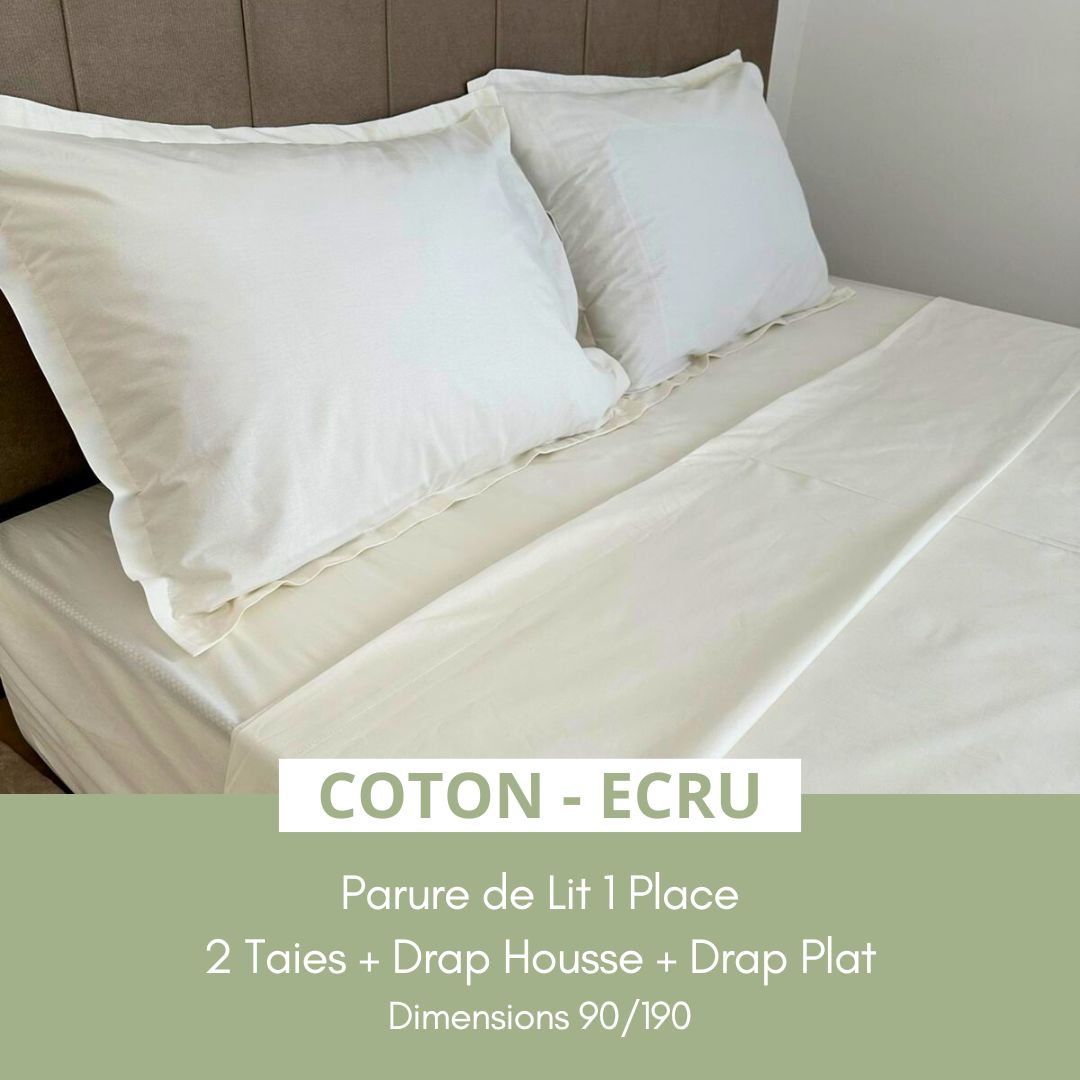 Parure de lit 1 place en Coton – Ecru