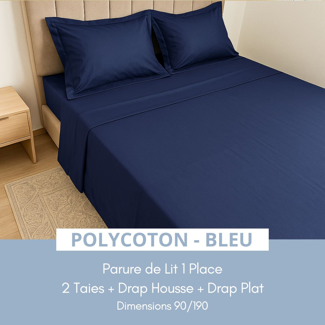 Parure de Lit 1 place en Poly-Coton – Bleu