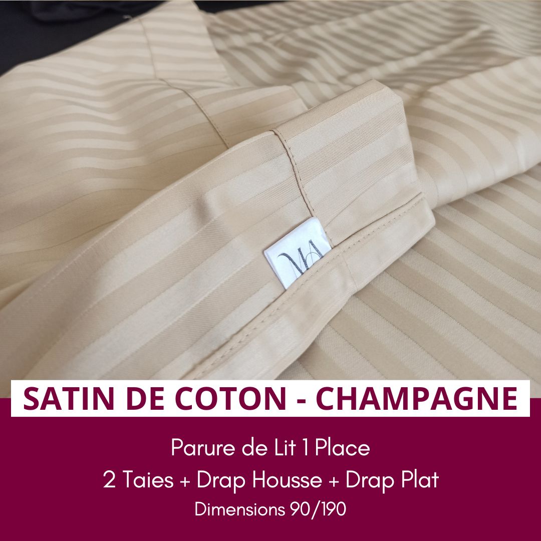 Parure de Lit 1 place en Satin de Coton - Champagne