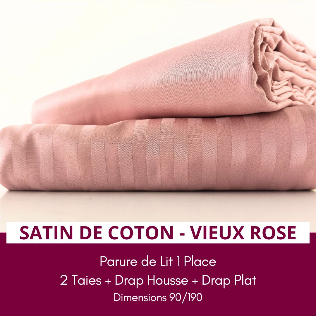 Parure de Lit 1 place en Satin de Coton - Vieux Rose