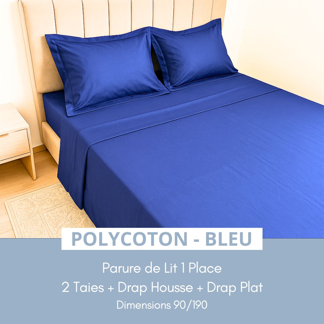 Parure de Lit 1 place en Poly-Coton – Bleu