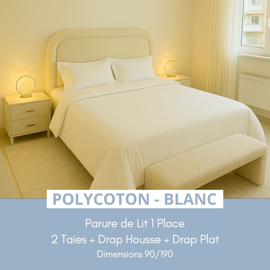 Parure de Lit 1 place en Poly-Coton – Blanc