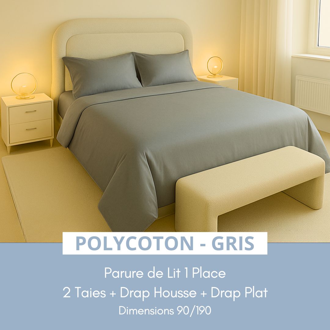 Parure de Lit 1 place en Poly-Coton – Gris