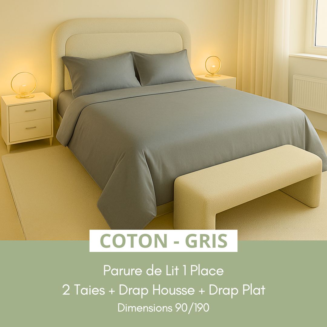 Parure de lit 1 place en Coton – Gris