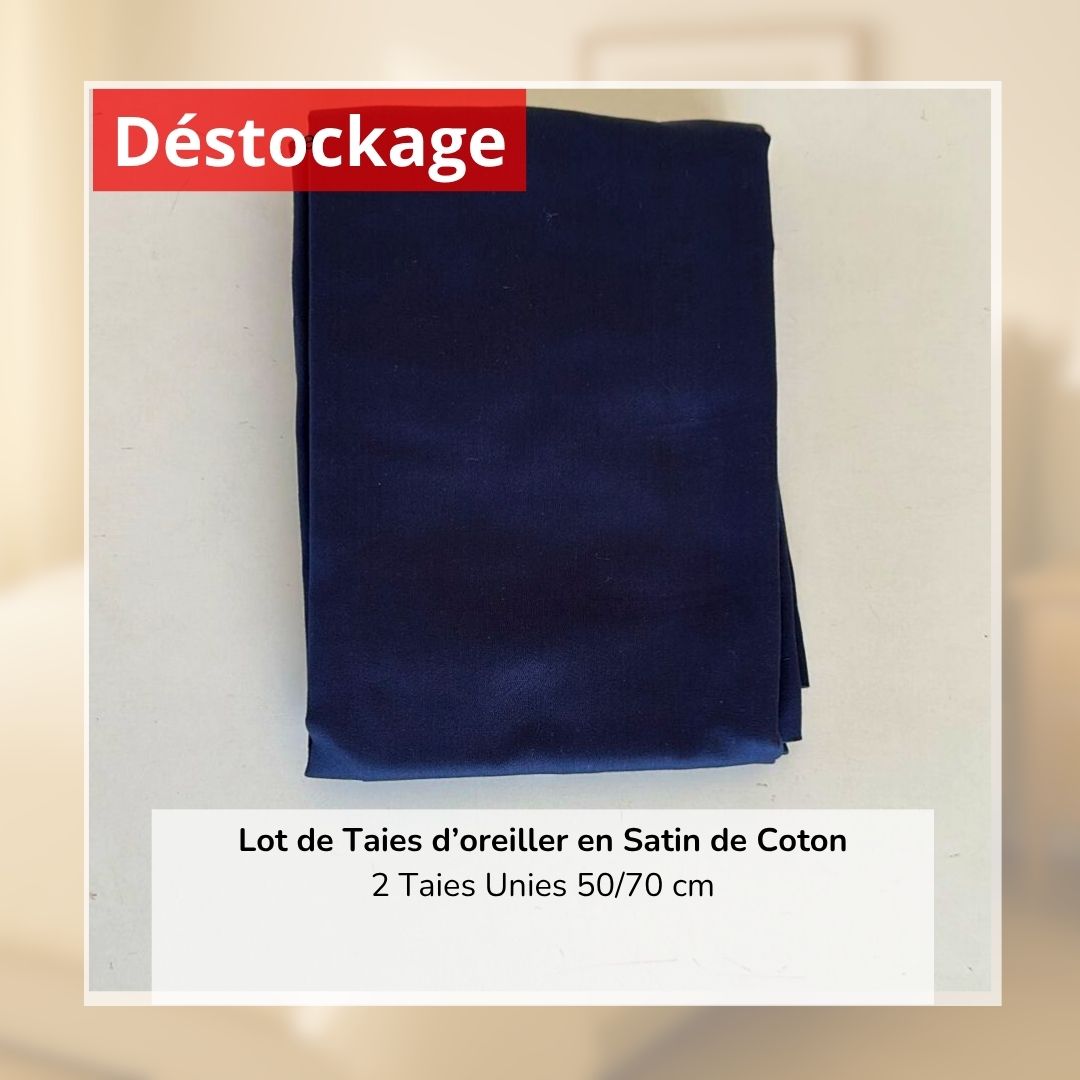 Déstockage! Lot de 2 Taies d’oreiller en Satin de Coton Bleu Marine Uni (50/70 cm)
