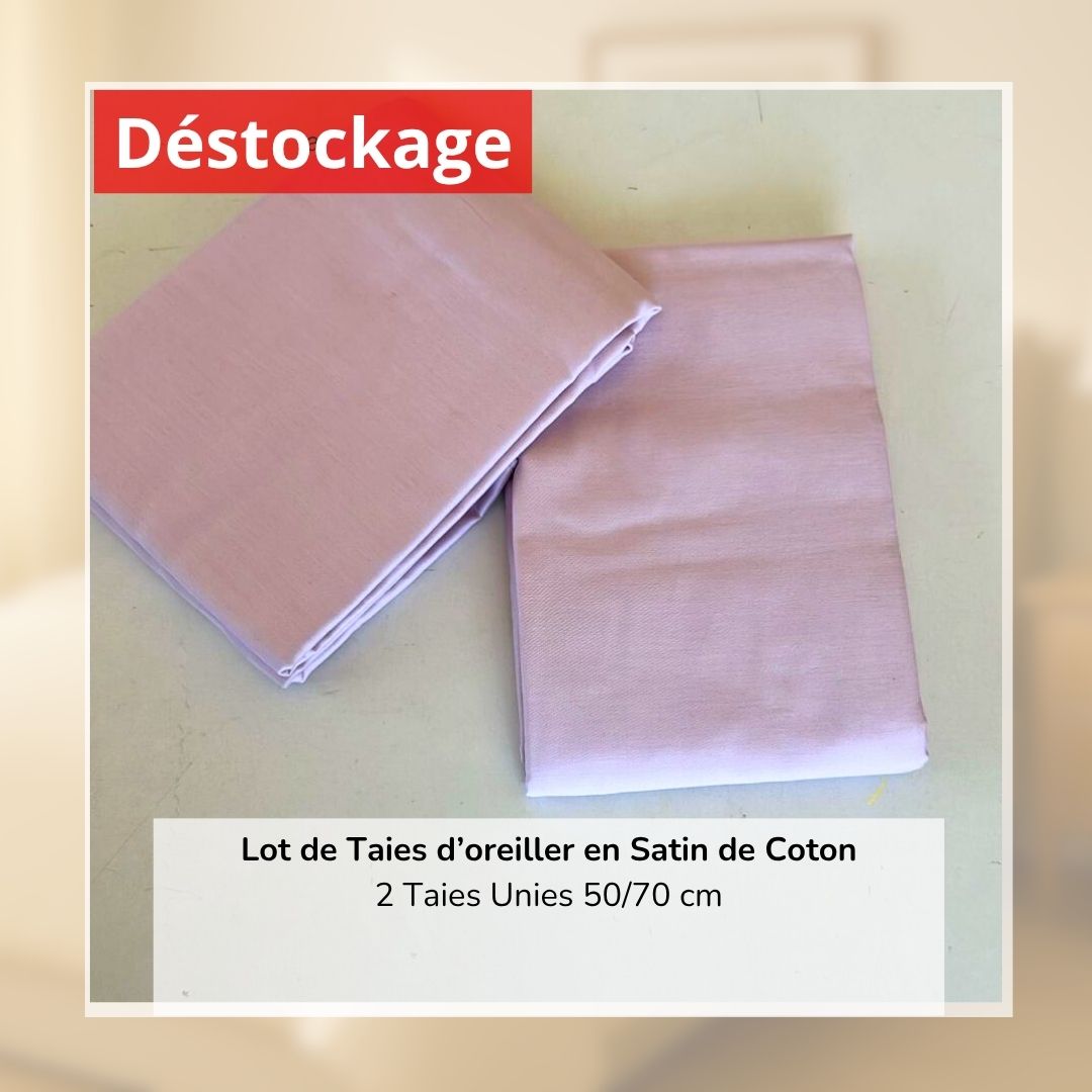 Déstockage! Lot de 2 Taies d’oreiller en Satin de Coton Lilas Uni (50/70 cm)