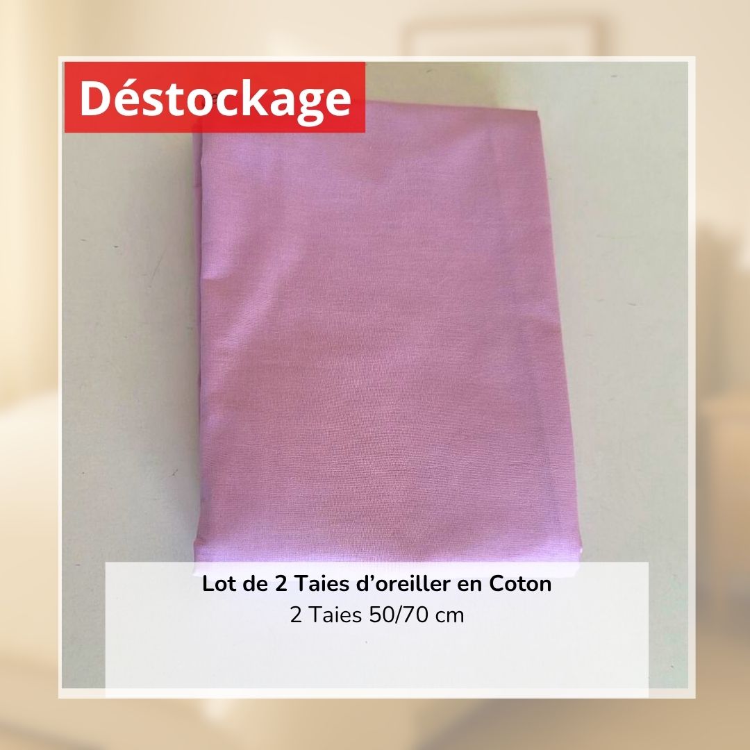 Déstockage! Lot de 2 Taies d'oreiller en Coton Lilas (50/70 cm)