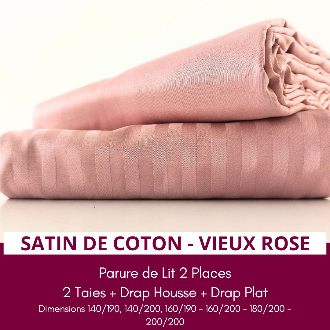 Parure de Lit 2 places en Satin de Coton - Vieux Rose