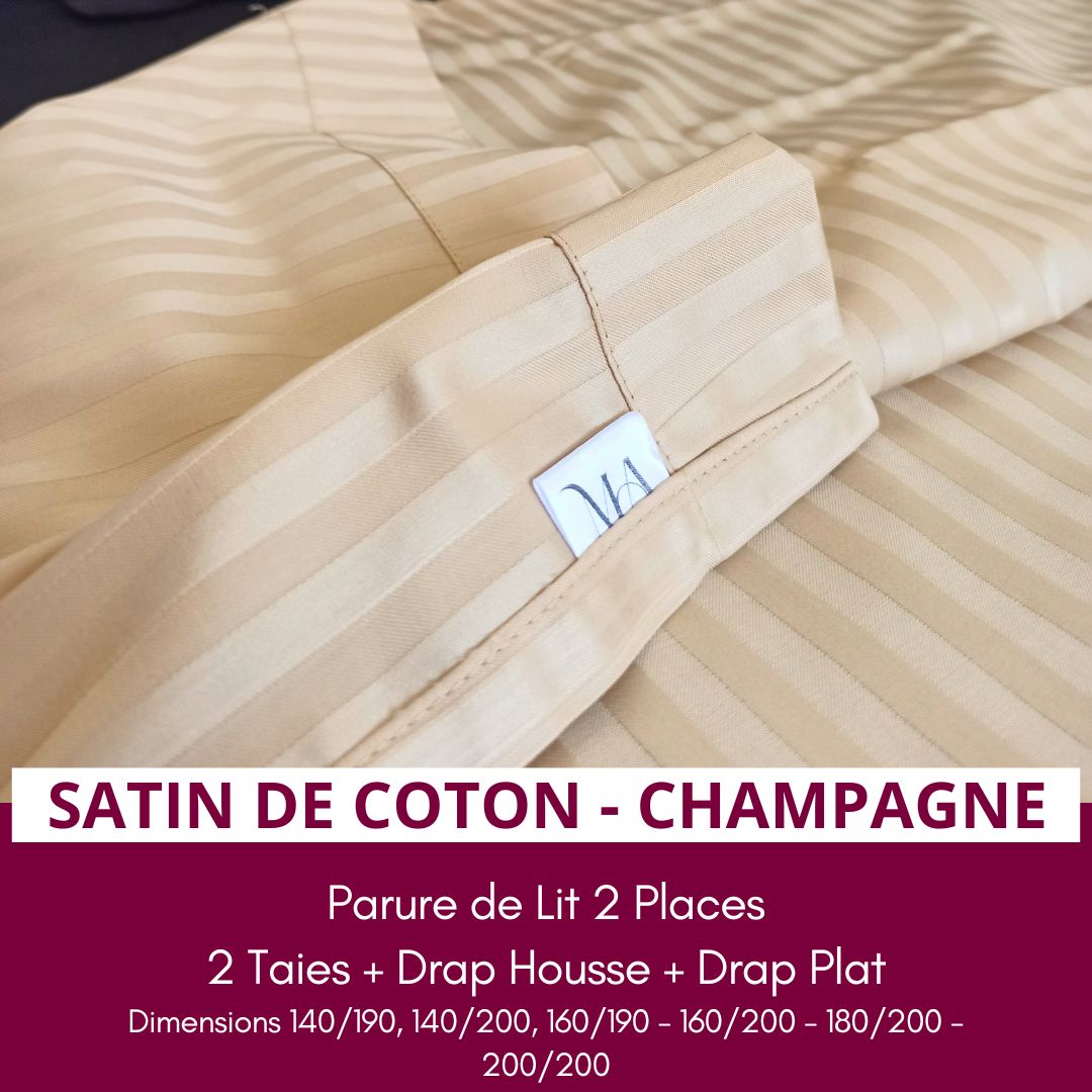 Parure de Lit 2 places en Satin de Coton - Champagne