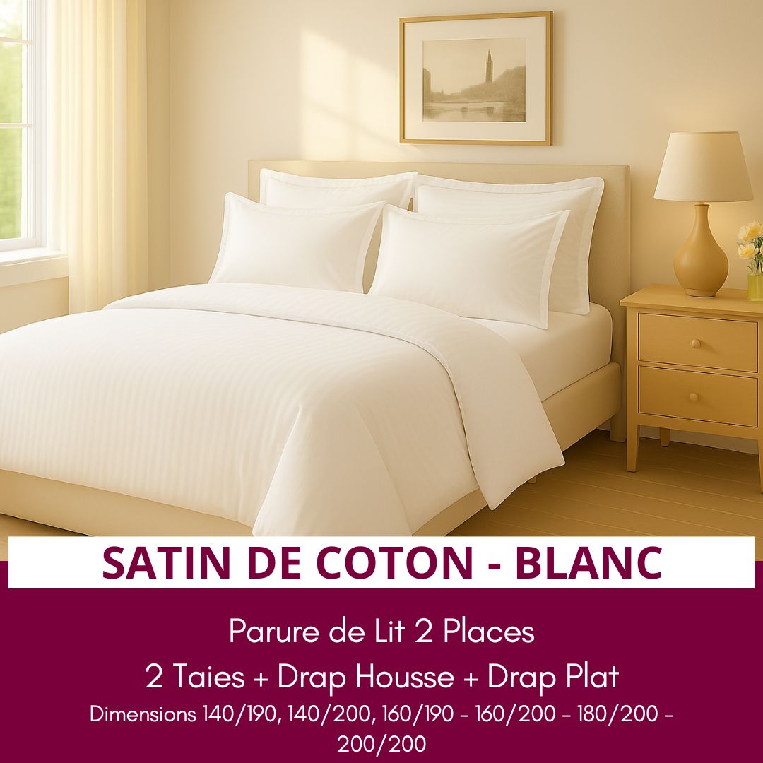 Parure de Lit 2 places en Satin de Coton - Blanc