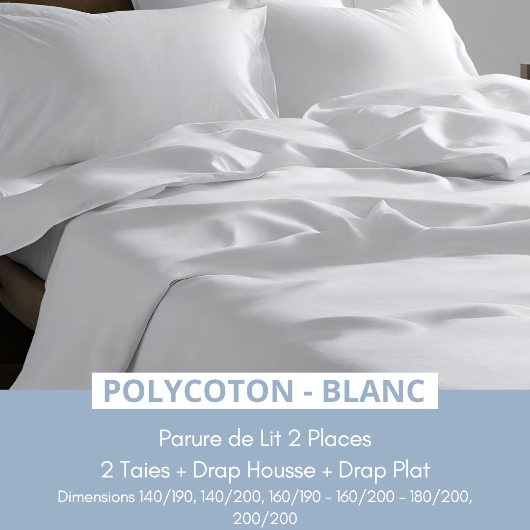 Parure de Lit 2 places en Poly-Coton – Blanc