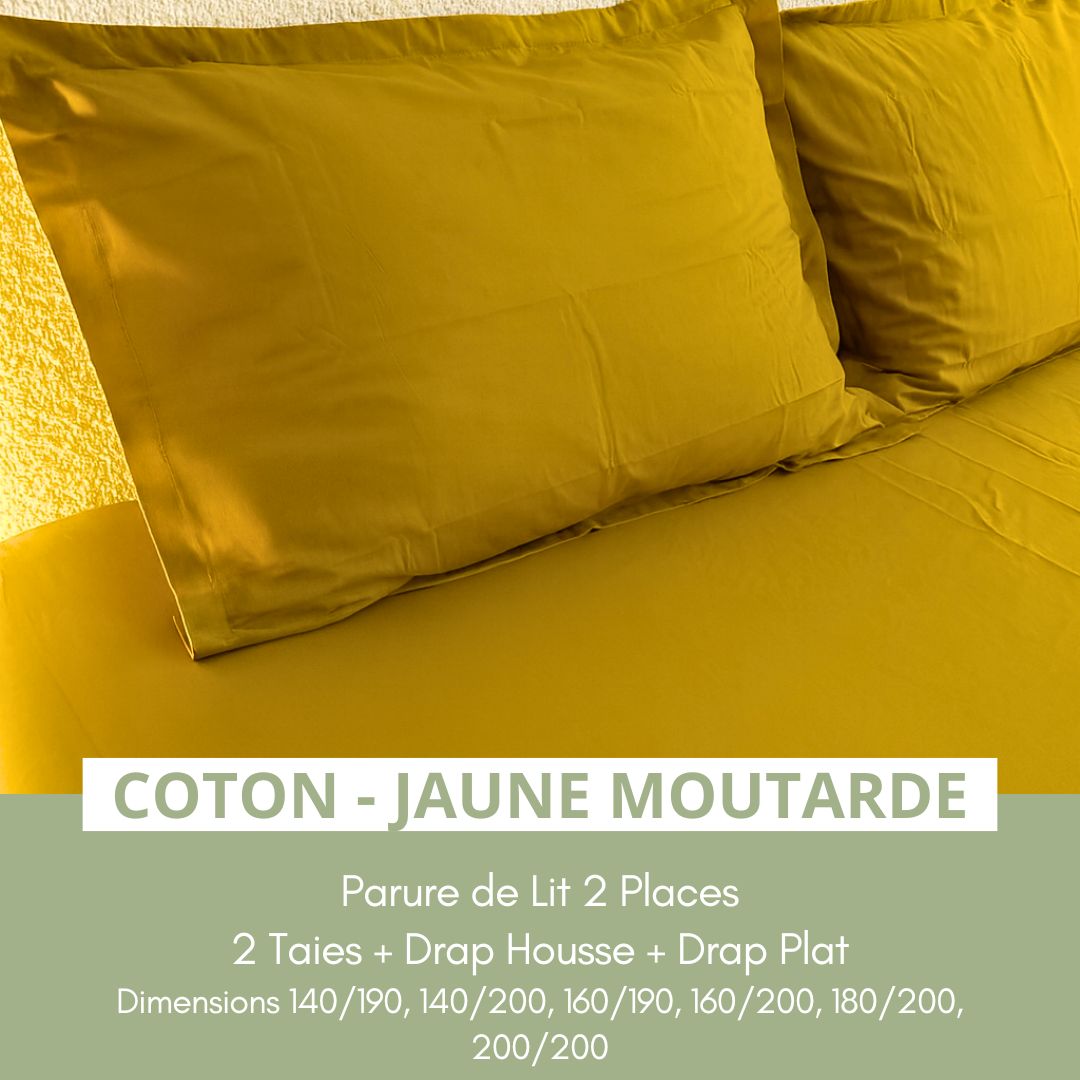 Parure de lit 2 places en Coton – Jaune Moutarde