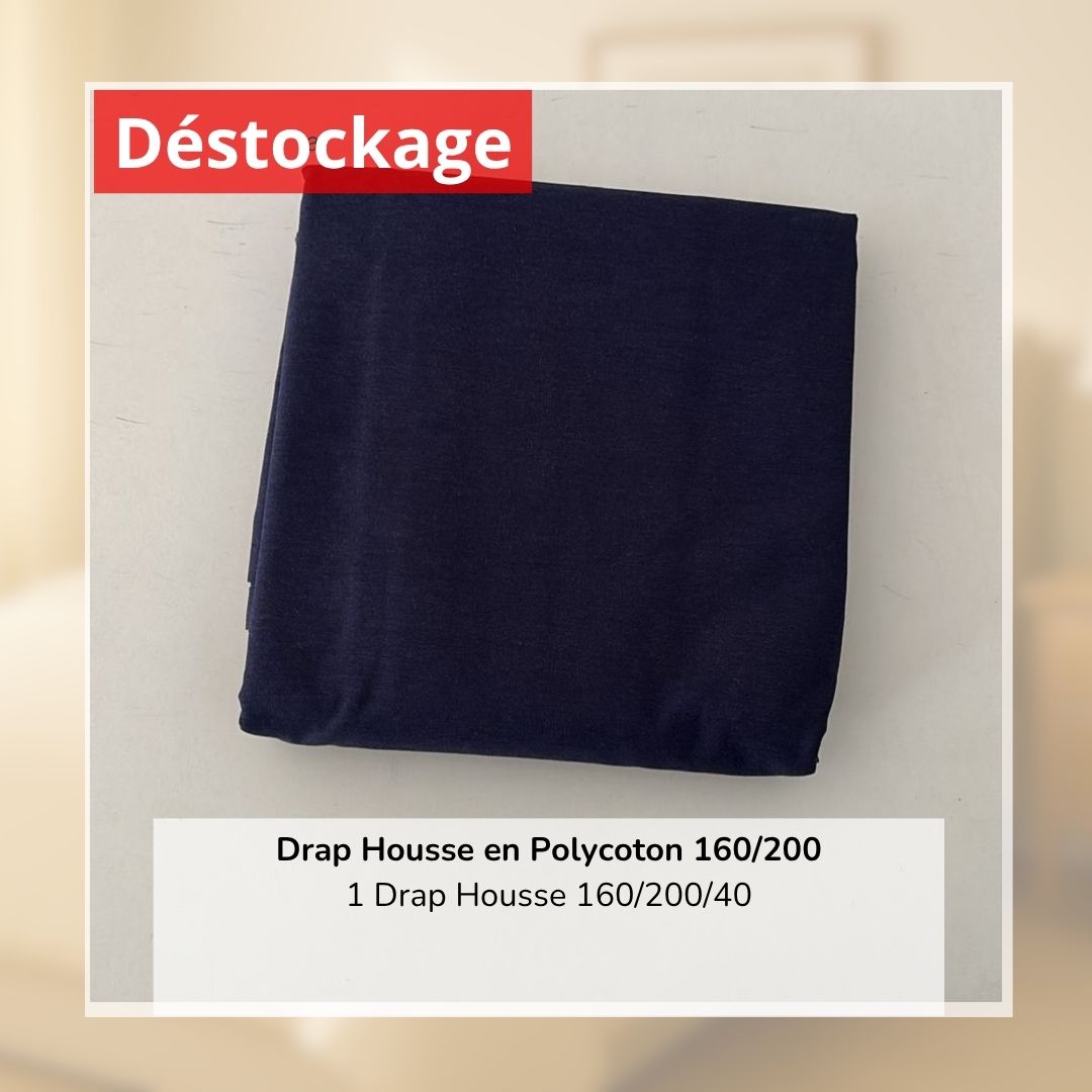 Déstockage! Drap Housse en PolyCoton Bleu Marine 160/200